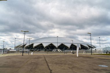 Samara, Rusya - 21 Eylül 2020: Dayanışma Arenası (Samara Arena). Bulutlu hava