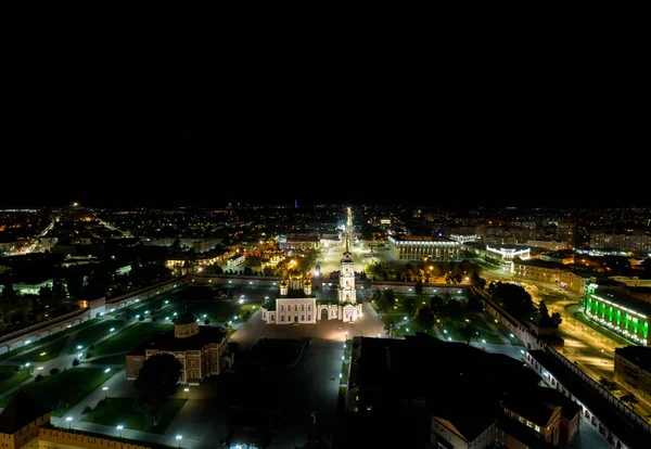 Τούλα Ρωσία Κρεμλίνο Νυχτερινή Αεροφωτογραφία Καθεδρικός Ναός Της Κοίμησης Της — Φωτογραφία Αρχείου