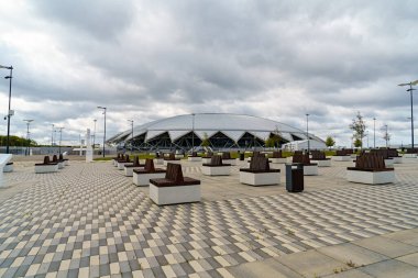 Samara, Rusya - 21 Eylül 2020: Dayanışma Arenası (Samara Arena). Bulutlu hava