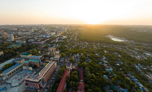 Stawropol Russland September 2020 Luftaufnahme Des Stadtzentrums Bei Sonnenuntergang Sturz — Stockfoto
