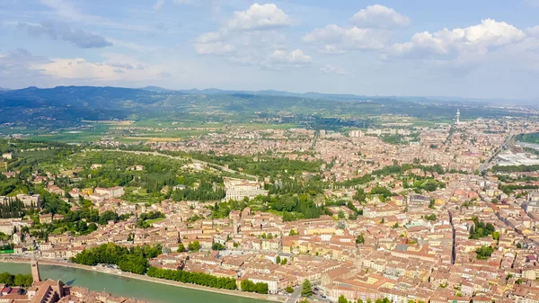 Verona Italien Den Centrala Delen Staden Flygfoto Sommar — Stockfoto