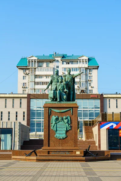 Novorossiysk Rússia Setembro 2020 Monumento Fundadores Novorossiysk Raevsky Lazarev Serebryakov — Fotografia de Stock