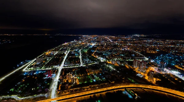 Volgogrado Rusia Luces Ciudad Nocturna Vista Aérea Por Noche —  Fotos de Stock