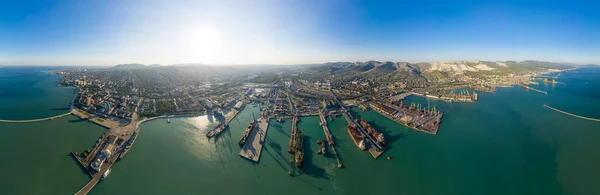 Novorossiysk Rusia Parte Central Ciudad Puerto Novorossiysk Bay Panorama 360 —  Fotos de Stock