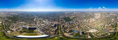 Krasnodar, Rusya. Yazın Krasnodar şehrinin genel panoraması. Hava görüntüsü. Panorama 360