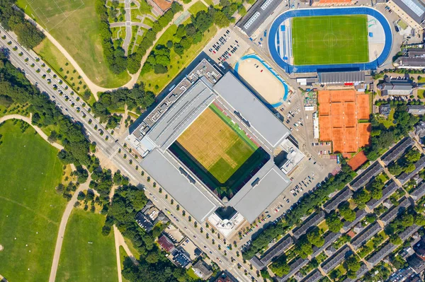 Kopenhaga Dania Czerwca 2019 Stadion Parken Widok Lotu Ptaka Lato — Zdjęcie stockowe