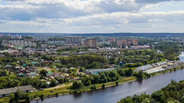 德米特里夫 俄罗斯莫斯科运河和德米特洛夫市的风景 连接莫斯科河和伏尔加河的运河 空中景观 — 图库照片