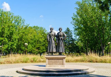 Krasnodar, Rusya - 29 Ağustos 2020: Anavatanın Şanlı Oğulları Anıtı: Kazaklar ve İskoçyalılar, Birinci Dünya Savaşı Kahramanları