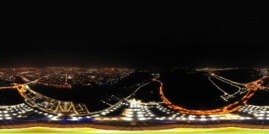Rostov-on-Don, Rusya - 26 Ağustos 2020: Rostov Arena veya Rostov-Arena - Rostov-on-Don 'da bir futbol stadyumu. Gece hava görüntüsü. Panorama 360