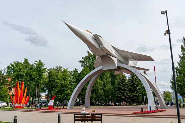 Perm Rússia Agosto 2020 Monumento Caça Interceptador Mig Mig Descolagem — Fotografia de Stock