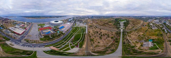 Volgograd ロシア 2020年9月19日 Rotor Stadium ママエフ クルガン 日没時の空中風景 360パノラマ — ストック写真
