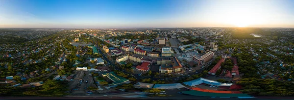 Stawropol Russland September 2020 Luftaufnahme Des Stadtzentrums Bei Sonnenuntergang Panorama — Stockfoto