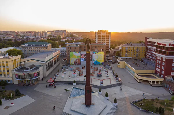 Stawropol Russland September 2020 Luftaufnahme Des Stadtzentrums Bei Sonnenuntergang Schutzengel — Stockfoto