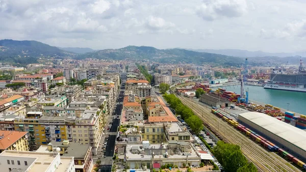 Spezia Włochy Lipca 2019 Port Centralna Część Miasta Widok Lotu — Zdjęcie stockowe