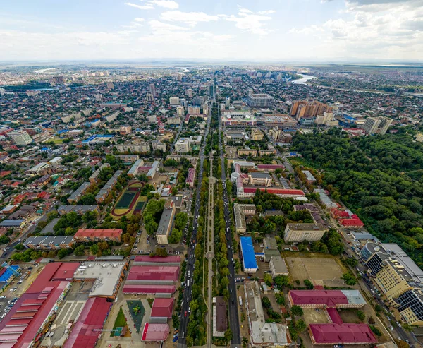Krasnodar Rusia Agosto 2020 Vista Aérea Verano Ciudad Calle Roja — Foto de Stock