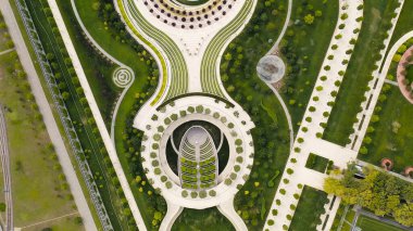 Krasnodar, Rusya. Halk Parkı Krasnodar (Galitsky Parkı). Yaz hava manzarası, hava manzarası, kafa üstü çekim.  