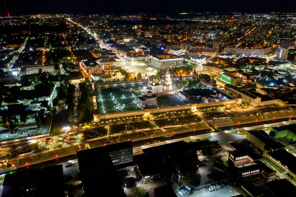 Tula Rusya Havadan Gece Manzarası Tula Kremlin Büyük Şehir Işıkları — Stok fotoğraf