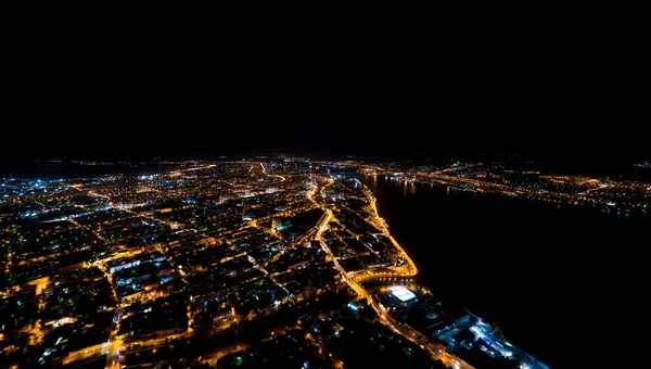 Astrakhan Rusland Luchtfoto Van Stad Nachts Straatverlichting — Stockfoto