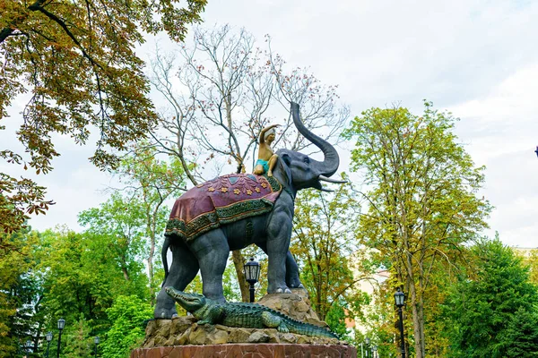 Krasnodar Russia August 2020 Indian Boy Elephant Crocodiles Friendship Square — Stock Photo, Image