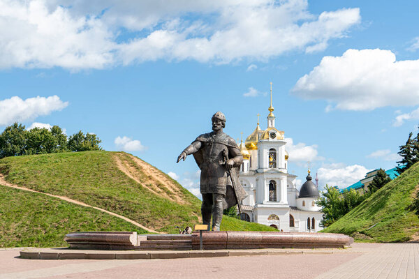Dmitrov, Russia - August 19, 2020: Yuri Dolgoruky. Soviet square. Museum-Reserve Dmitrov Kremlin