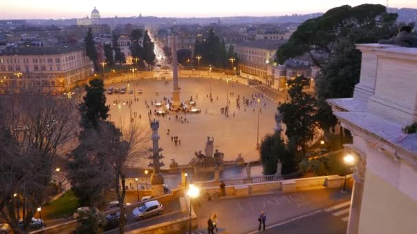 Piazza del Popolo bij zonsondergang — Stockvideo