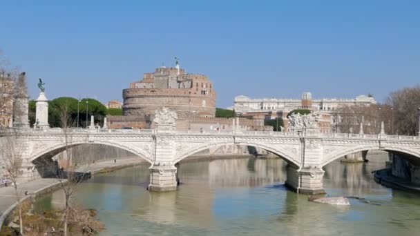 Мостик Витторио Эммануила II. Tiber, Рим — стоковое видео