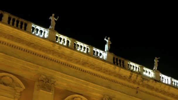 Statue on Capitol Square. Night. Rome, Italy — Stock Video