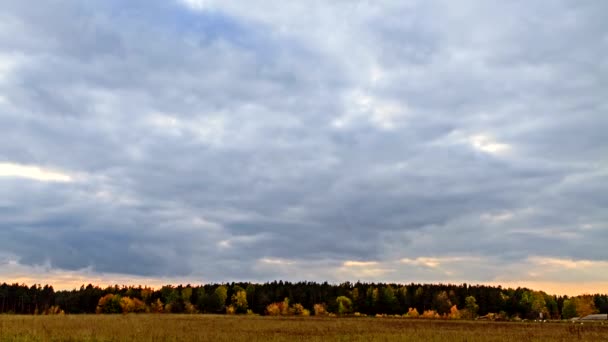 Stralen van de zon op herfst landschap — Stockvideo