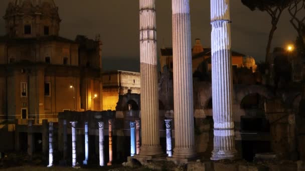 Roman Forum. Night. Rome, Italy — Stock Video