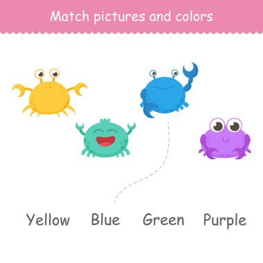 İzole edilmiş komik deniz yengeçleri. Baskı için tatlı su akvaryumu çizgi film yengeçleri, çocuk gelişimi, doğru rengi bulmak. Dekoratif renkli hayvanların çeşitleri