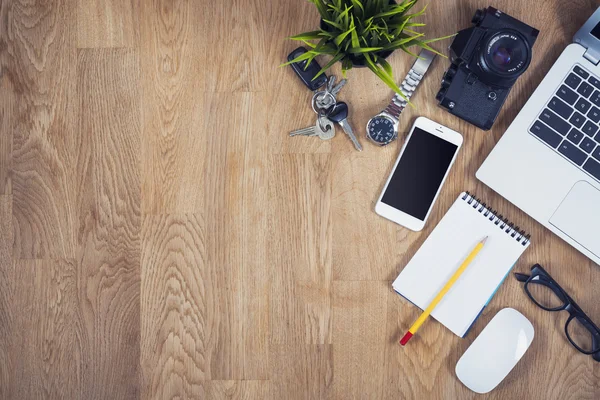 Top view desk hero header with copy space — Stock Photo, Image