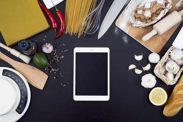 Cucina cottura tablet pc mockup — Foto Stock