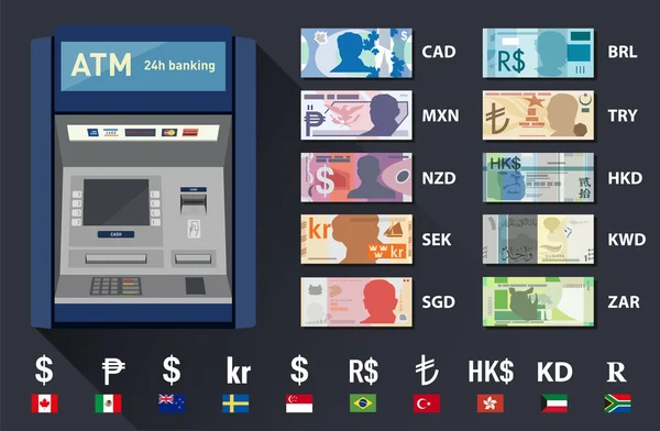 Set of different banknote currencies — Stock Vector