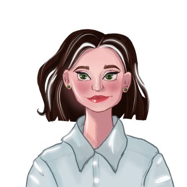 Kare ve yeşil gözlü bir kızın portresi.