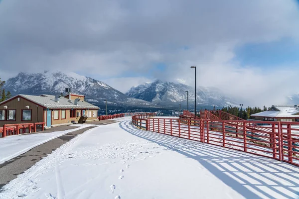 Canmore, AB, Canada - OCT 24 2020 : Canmore Nordic Centre Provincial Park in winter sunny day morning. The provincial park was originally constructed for the 1988 Winter Olympics. — Stock Photo, Image
