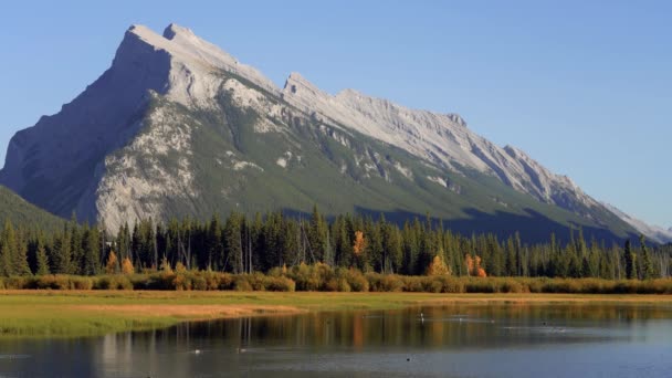 Vermilion Jezer Mount Rundle Podzimní Zeleň Scenérie Západu Slunce Banff — Stock video