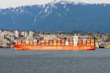 Vancouver, Kanada - 11 Mart 2021: Hamburg Sud CAP SAN ANTONIO Konteyner Gemisi.