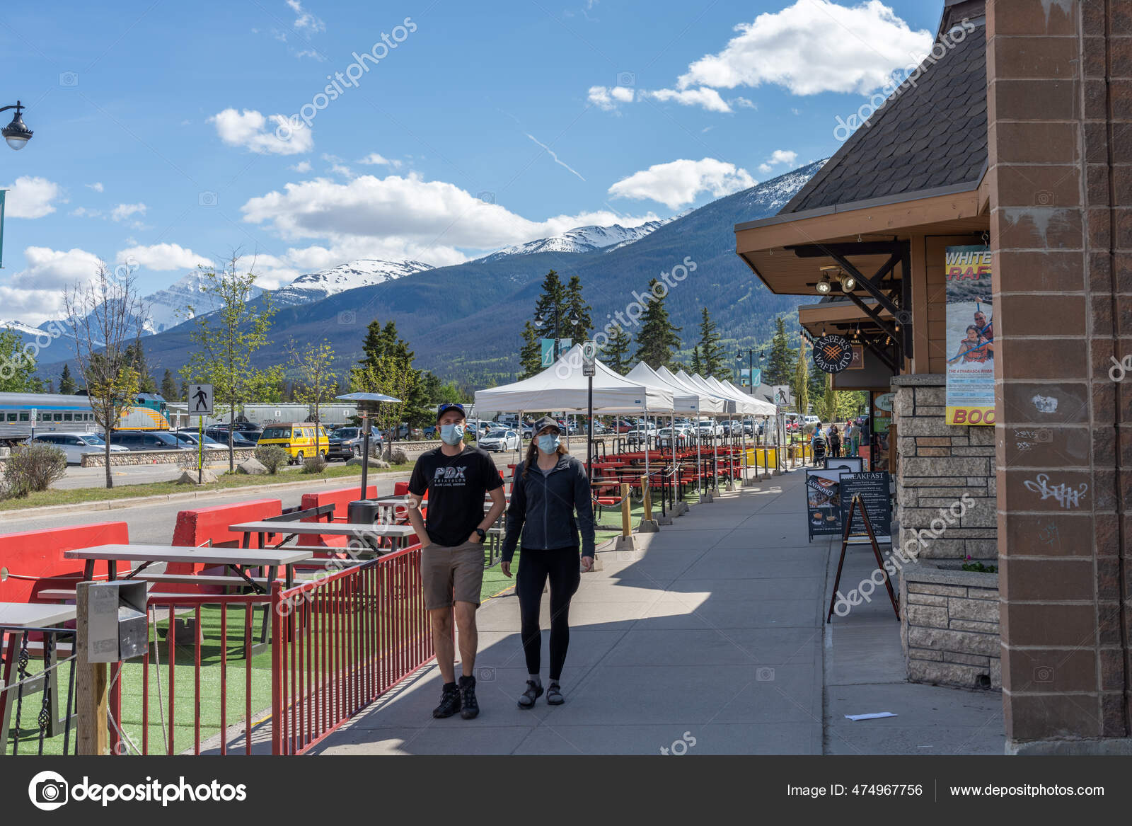 Jasper Alberta Canada May 29 2021 Street View Of Town Jasper In Summer Time Season During Covid 19 Pandemic Period People Are Wearing Face Masks Stock Editorial Photo C Shawn Ccf 474967756