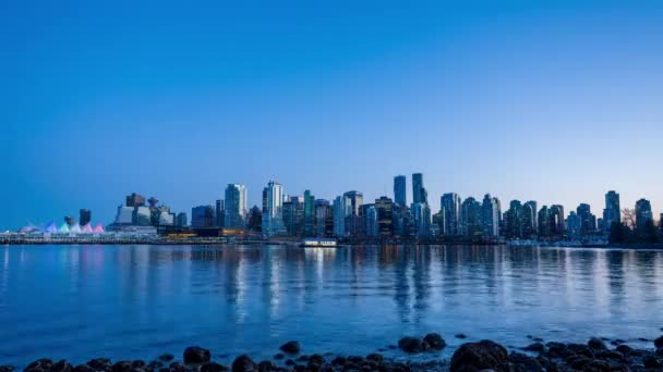 Vancouver Centru Panorama Panorama Pohled Západ Slunce Noc Barevné Budovy — Stock video