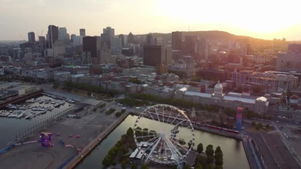 Vista Aérea Del Puerto Viejo Montreal Panorama Del Horizonte Del — Vídeos de Stock