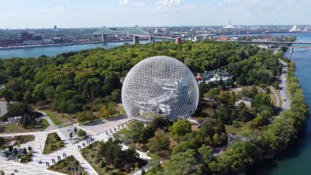Letecký Pohled Montreal Biosféru Panorama Centra Města Letním Slunném Dni — Stock video