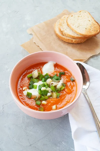 Verse koude traditionele Spaanse tomatensoep. — Stockfoto