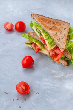 Taze pişmiş çavdar ekmekli sandviç ve lezzetli sebzeler..