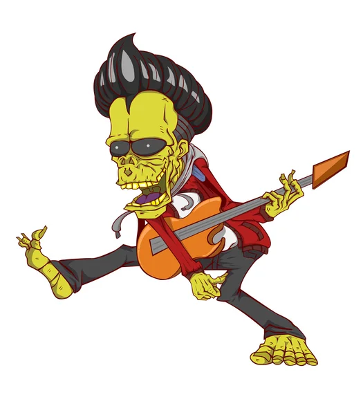 Zombie guitarra palyer vector. Monstruo en la noche de Halloween — Vector de stock