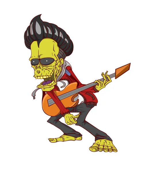 Zombie guitarra palyer vector. Monstruo en la noche de Halloween — Vector de stock