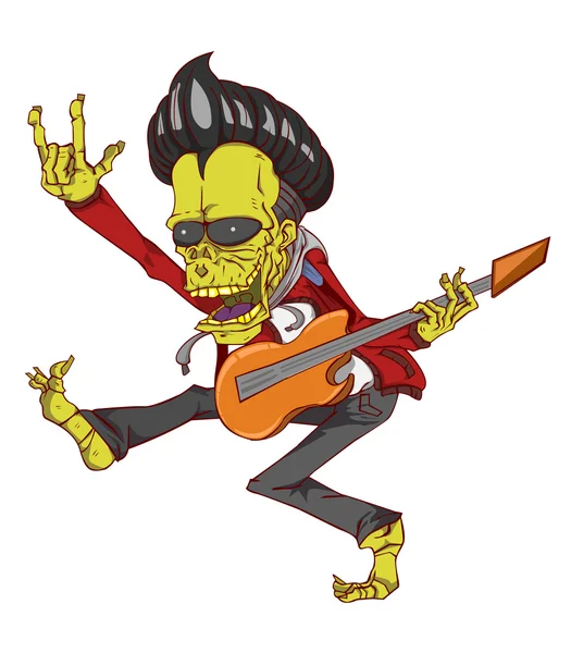 Zombie guitarra palyer vector. Monstruo en la noche de Halloween — Vector de stock