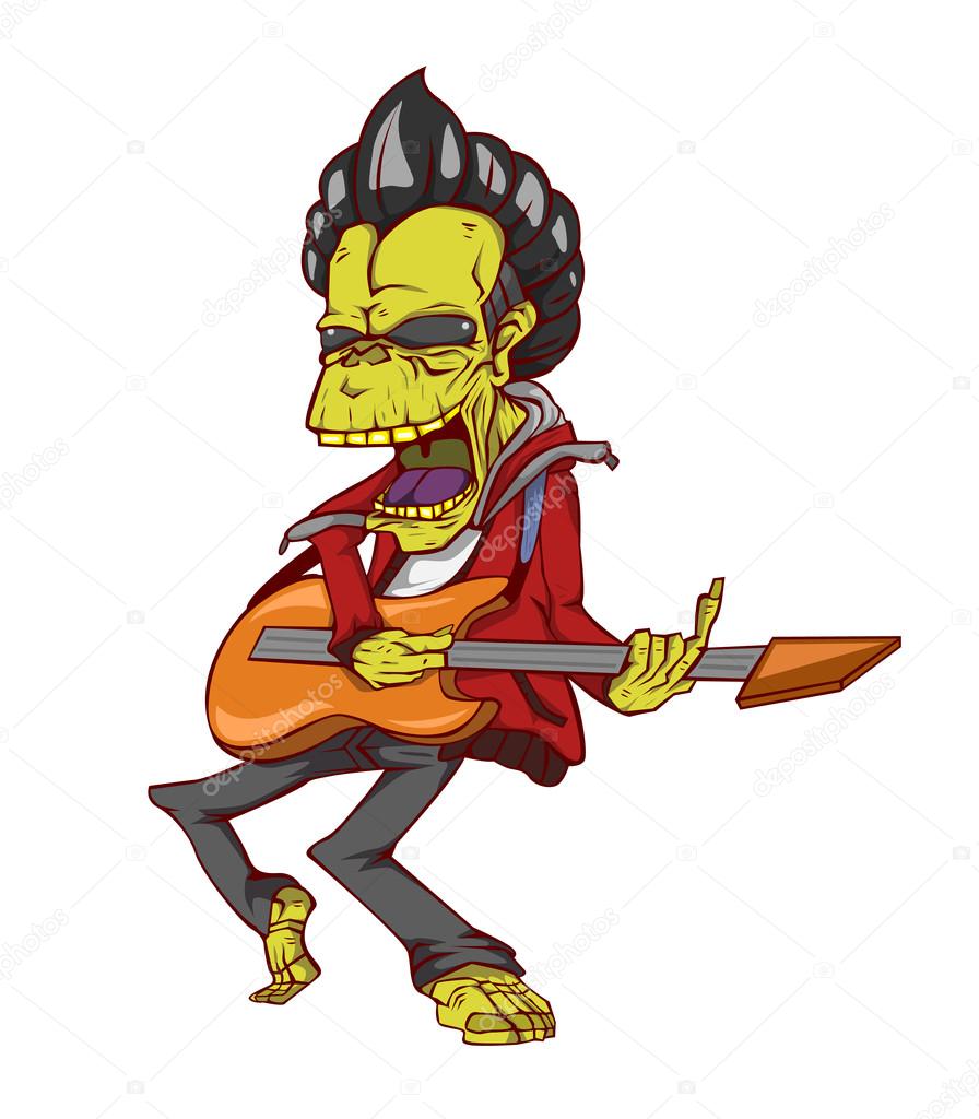 Zombie guitar palyer vector. Monster in Halloween night