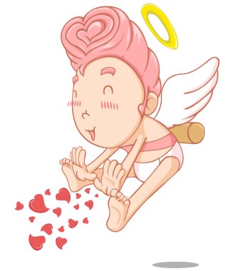 Aşk tanrısı sevimli vektör. Sevgililer Günü ve maskot. Çizgi film vektörü. Beyaz arkaplanda izole