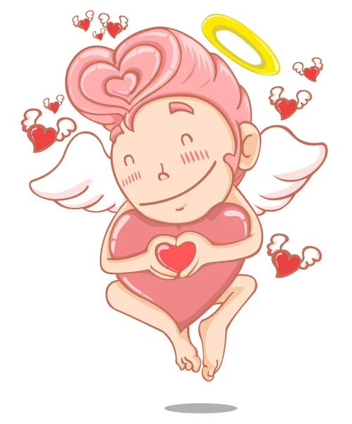 Cupidon Vecteur Mignon Saint Valentin Mascotte Vecteur Bande Dessinée Isolé — Image vectorielle