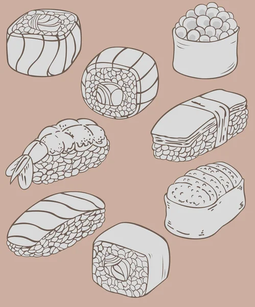 Des Sushis Sushi Saumon Sushi Otoro Sushi Tamago Rouleau Sushi — Image vectorielle